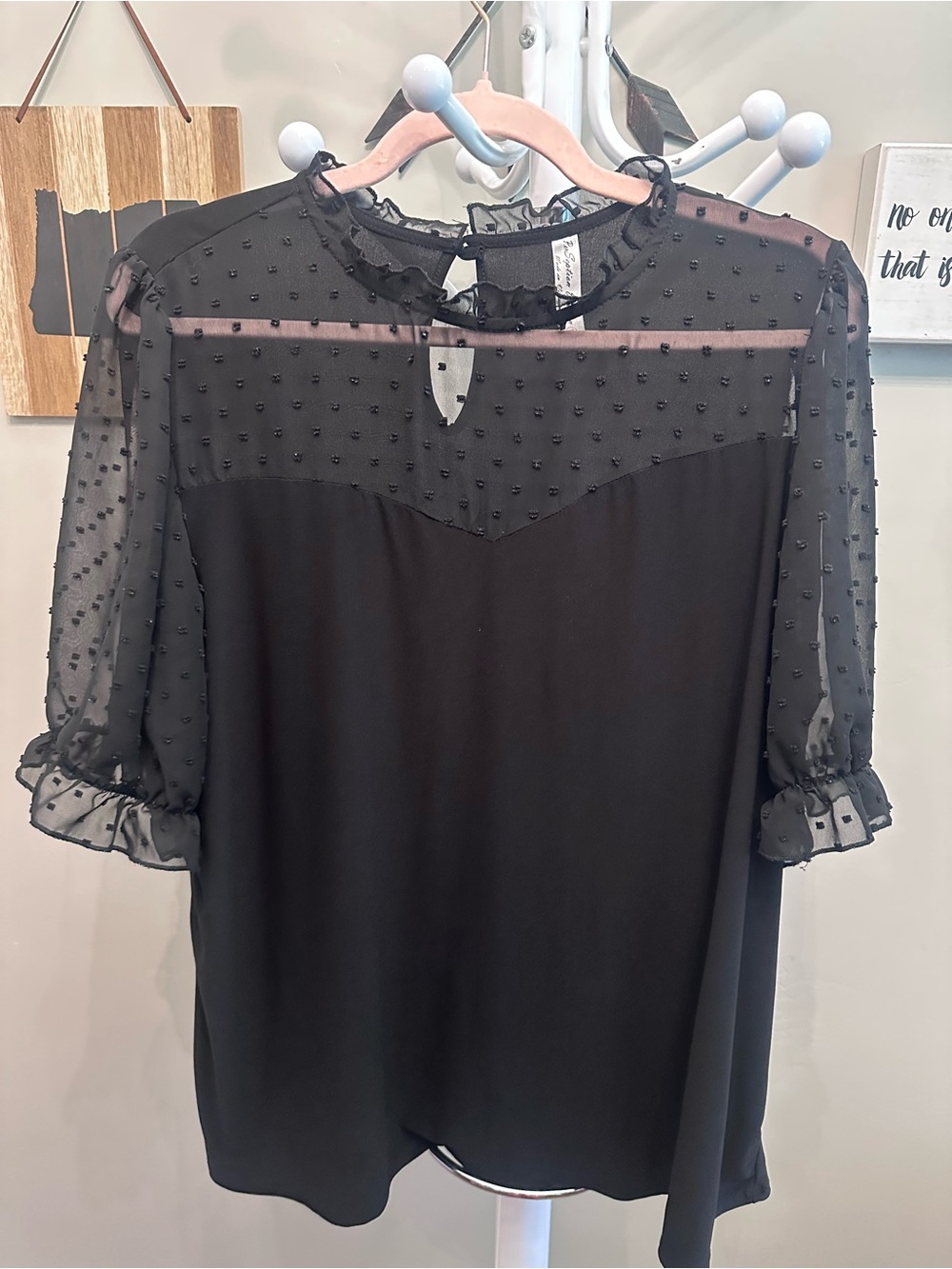 Perseption Black Sheer Swiss Dot Blouse